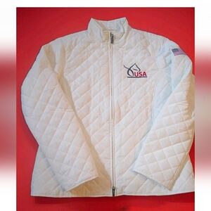 RARE! Cutter & Buck USA Quilted White Jacket Womens Large USA Flag Equestrian